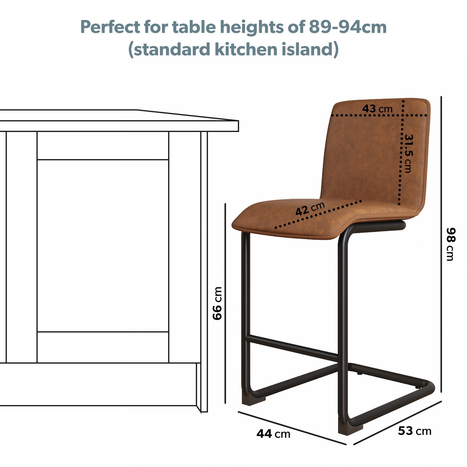 Read more about Tan faux leather cantilever kitchen stool with back 66cm lucas